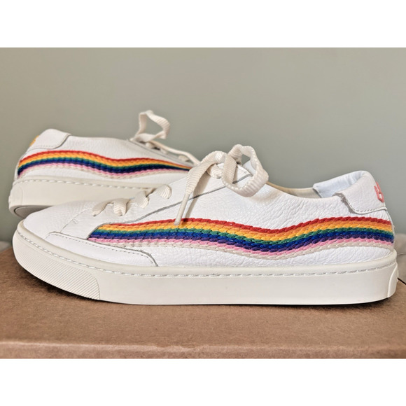 SOLUDOS Ibiza Classic Sneaker Oasis White Rainbow Wave Size 9.5 Embroidered Boho - Picture 4 of 11